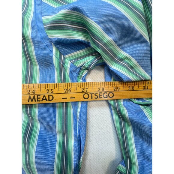Tommy Hilfiger 80's 2 Ply Fabric Mens Button Up Shirt Size XXL Blue Green Stripe - Picture 8 of 12